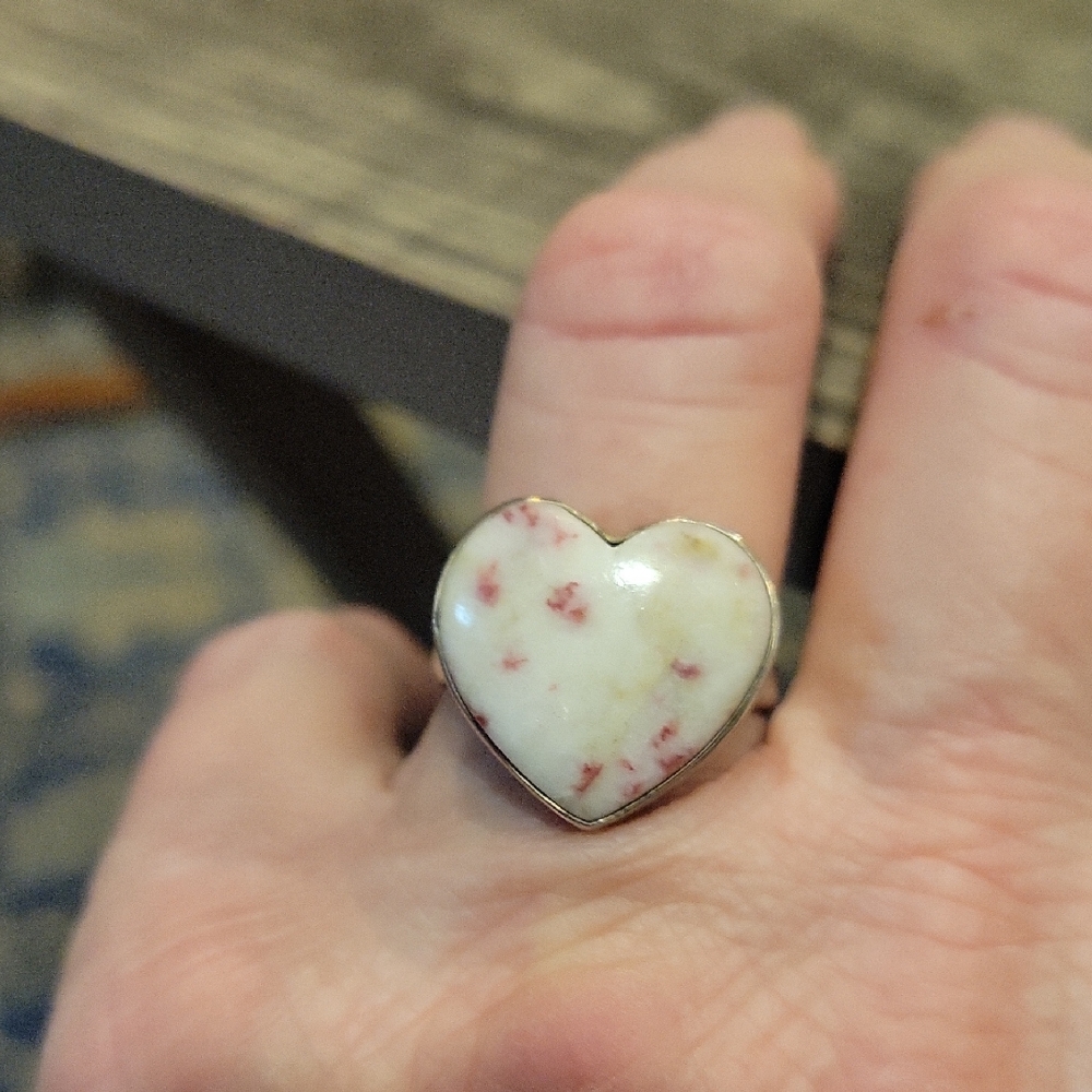 Cinnabarite Heart Ring Set In  A Sz.8 Sterling Silver Setting/ Gorgeous!!
